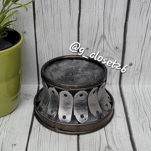 Steampunk Pillar Candle Holder Steel & Brass Tone Industrial Medieval Gothic